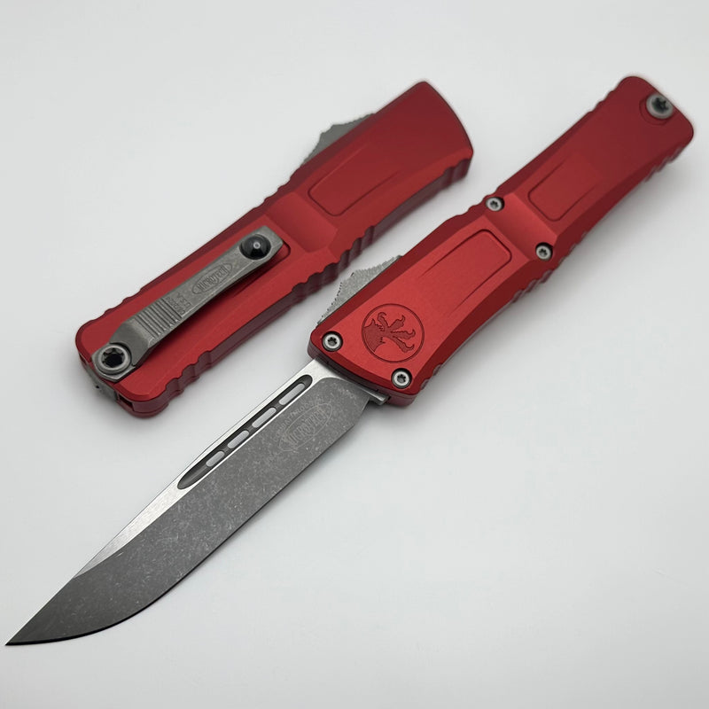 Microtech Knives Combat Troodon Gen III Apocalyptic Single Edge w/ Red Handle 1143-10APRD