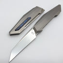Poikilo Blade Prism Small Midtech Titanium Handles w/ Timascus Accents & Pearlescent Stonewash M398