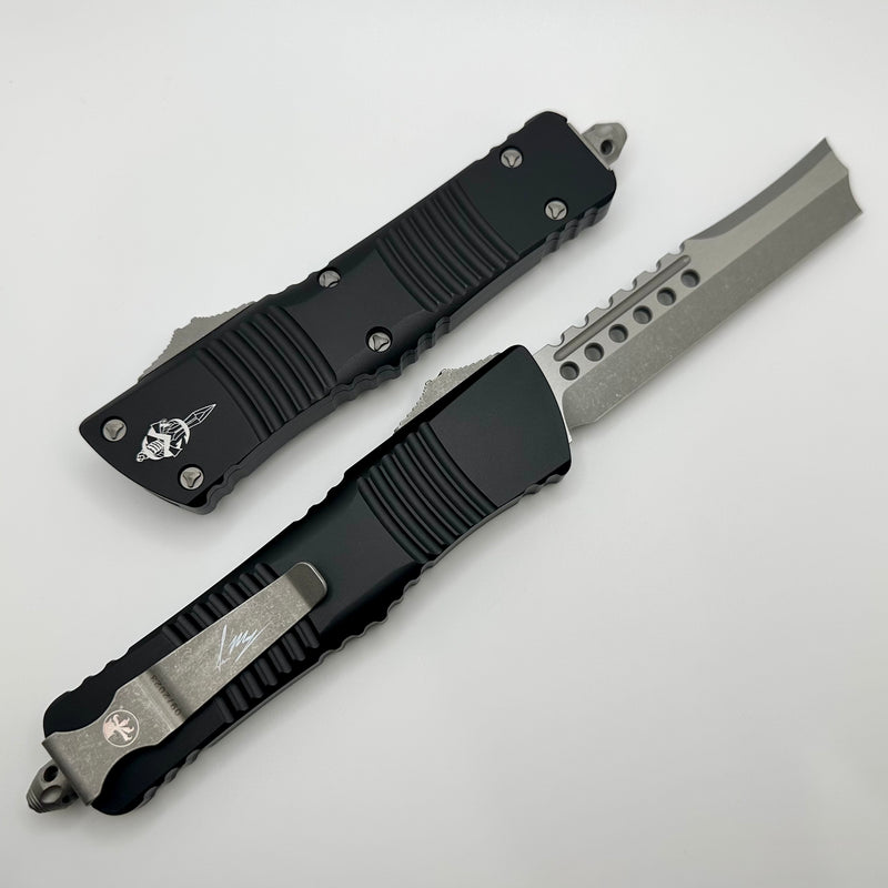 Microtech Combat Troodon Hellhound Straight Razor Apocalyptic Standard & Black Signature Series 219R-10APS