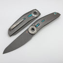 Reate Knives VK-TRON Bead Blast Titanium Handles w/ Crystal Titanium & Blue Accents w/ Darkwash M390