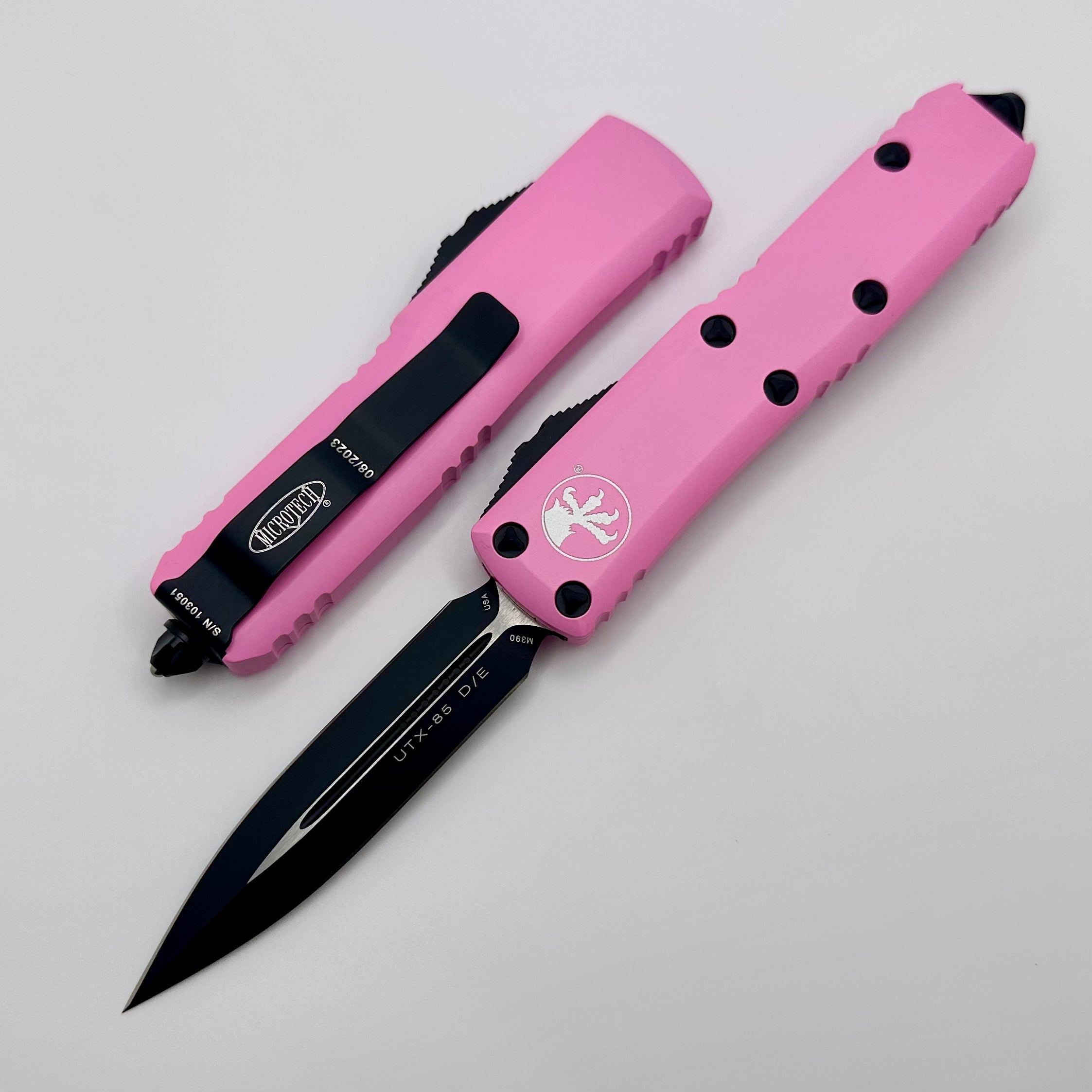 Microtech UTX-85 Double Edge Black & Blasted Pink 232-1BPK