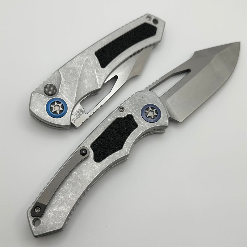 Heretic Knives Pariah M/A Button Lock Blizzard Worn Aluminum Handles w/ Stonewash MagnaCut H046-2A-BLZ