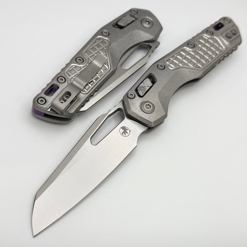 Microtech Marfione Select MSI RAM LOK Titanium Frag Handles w/ Double Vapor Blast & Purple Accents & Stonewash M390MK 210-10FRMS3