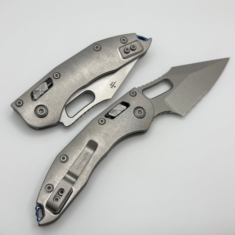 Microtech Marfione Select Manual Stitch RAM LOK Titanium Handles & Part Serrated Stonewash M390MK w/ Double Vapor Blast & Blue Accents 169RL-11MS2