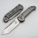 Microtech Knives LUDT Gen III Full Serrated Stonewash Tanto & Titanium Frag Handles w/ Purple Accents 1136-12FRMS3