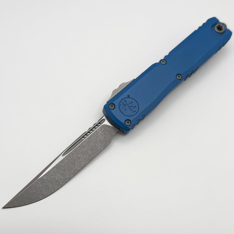 Grenade Blem Microtech Ultratech ZBP S/E Apocalyptic M390MK w/ Blue Cerakote Handle 1121-10APBL