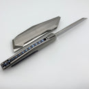 Poikilo Blade Prism Small Midtech Titanium Handles w/ Timascus Accents & Pearlescent Stonewash M398