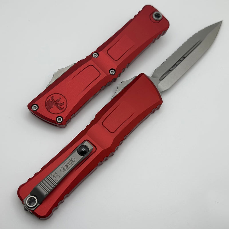 Microtech Knives Combat Troodon Gen III Stonewash Full Serrated Double Edge w/ Red Handle 1142-12RD