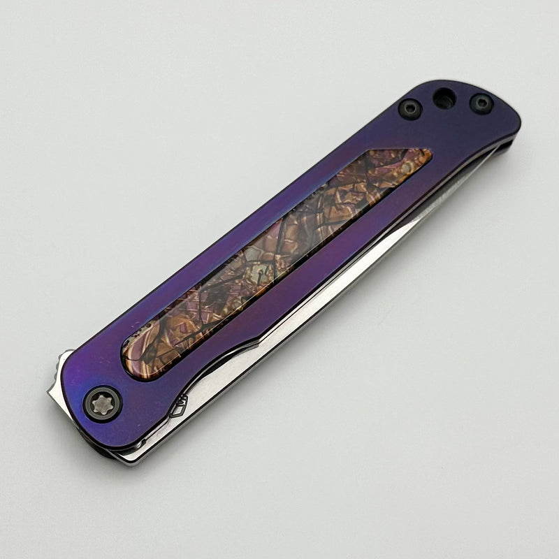 Medford T-Bone Bronze Tumbled Titanium Framelock Flipper w/ Violet Safari Handles & Black Hardware w/ Tumbled S45VN Drop Point