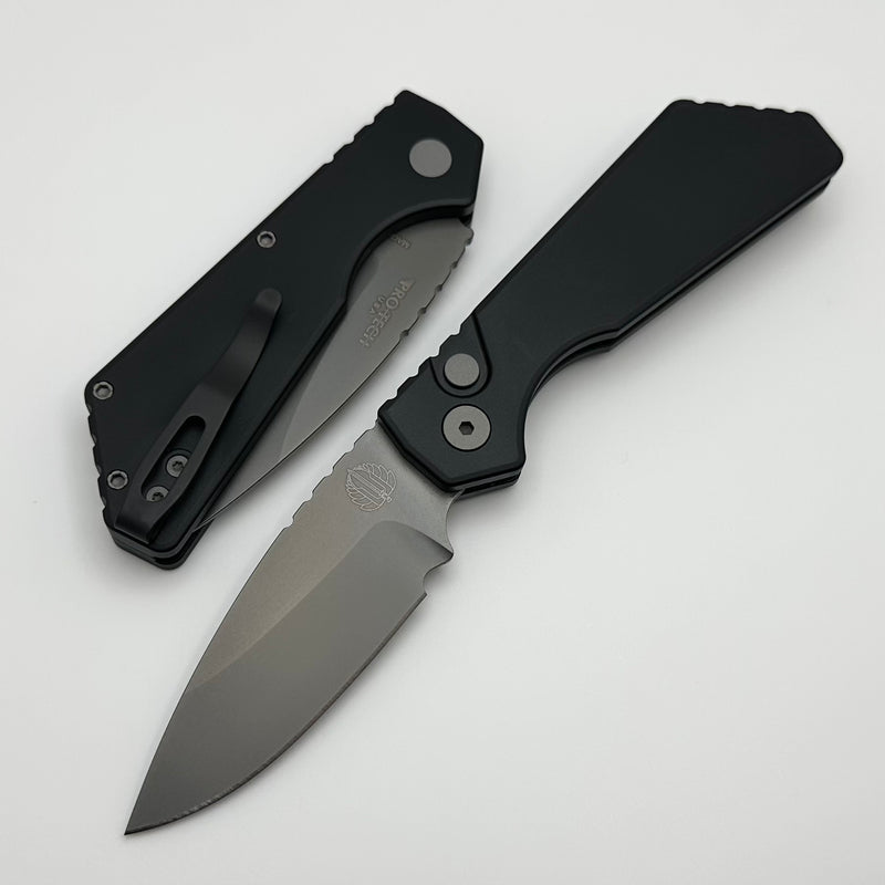 Pro-Tech PT Plus Black Aluminum Handle w/ Blasted Hardware & Smokey Gray DLC MagnaCut Blade PT221