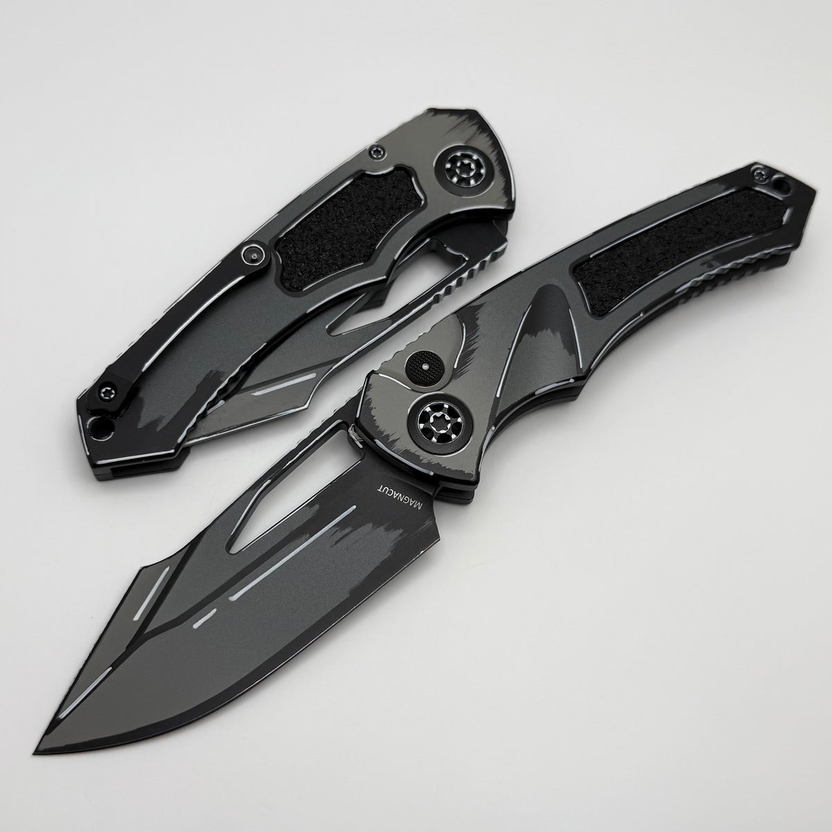 Heretic Knives Pariah M/A Button Lock Cel Shade Gray Aluminum Handles