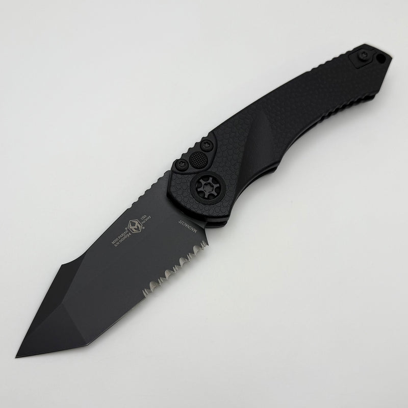 Heretic Knives Mini Pariah Auto Tactical Black Polymer Handles w/ Black Tanto Serrated MagnaCut H055-4B-T