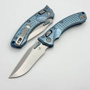 Microtech Amphibian Mini RAM LOK Stonewash Titanium Ice Blue Frag & Stonewash M390MK w/ Blue Accents 137MRL-10FRMS6