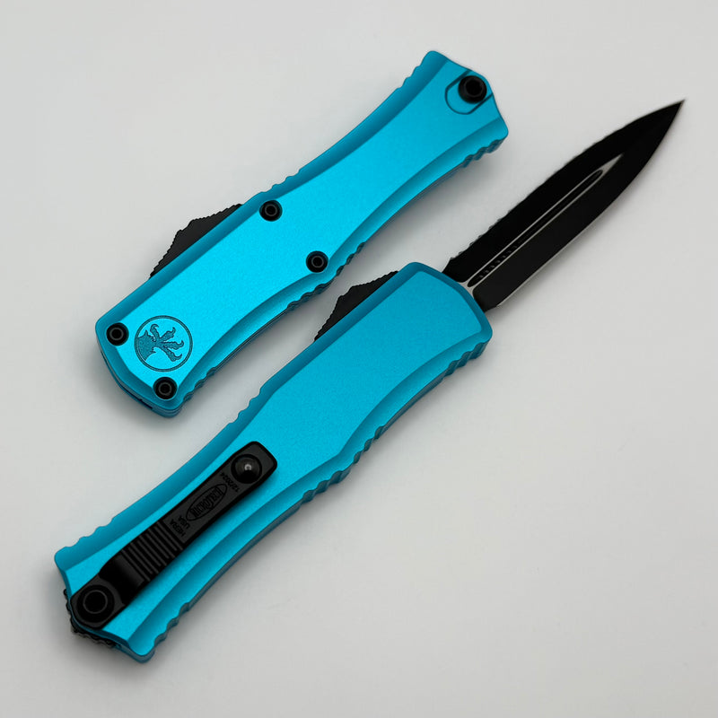 Microtech Knives Mini Hera Black Full Serrated D/E M390MK w/ Turquoise Handle 1702M-3TQ