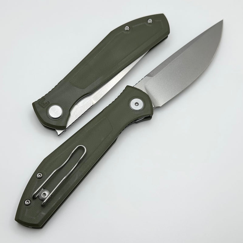 Custom Knife Factory - Echo Splinter Front Flipper w/ Green G-10 & Stonewash CPM-S35VN