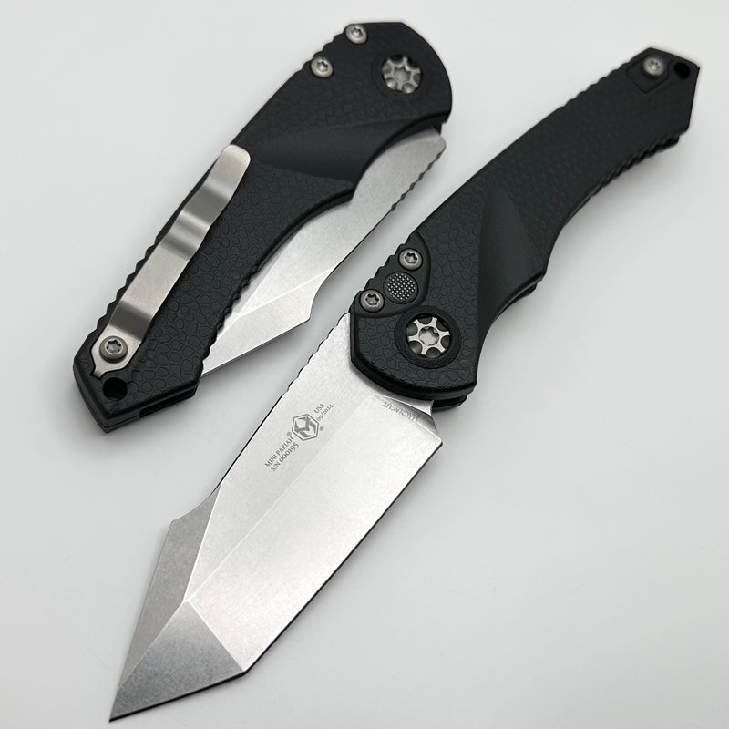 Heretic Knives Mini Pariah Auto Black Polymer Handles w/ Stonewash Tanto MagnaCut H055-2A