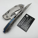Microtech Marfione Select Manual Stitch RAM LOK Titanium Frag Handles & Full Serrated Stonewash M390MK w/ Double Vapor Blast & Blue Accents 169RL-12FRMS2