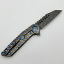 Marfione Custom Knives Warhound Flamed Barked Titanium w/ Blue Ti Hardware & Vegas Forge Stainless Reptilian Damascus Pattern