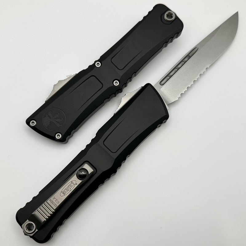 Microtech Knives Combat Troodon Gen III Stonewash Partial Serrated Single Edge w/ Black Handle 1143-11