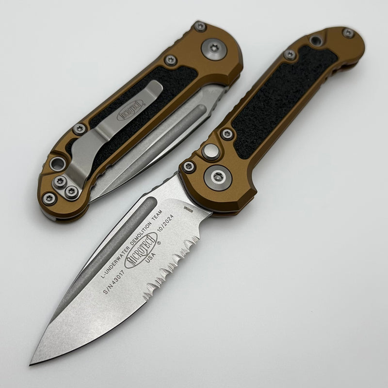 Microtech Knives LUDT Gen III Stonewash Partial Serrated Drop Point w/ Tan Handle 1135-11TA