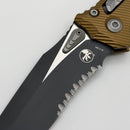 Grenade Blem Microtech Amphibian RAM LOK Tan Fluted Aluminum & Black Partial Serrated M390MK 137RL-2FLTA