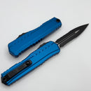 Microtech Cypher II D/E Black Partial Serrated w/ Blue Handle 1242-2BL