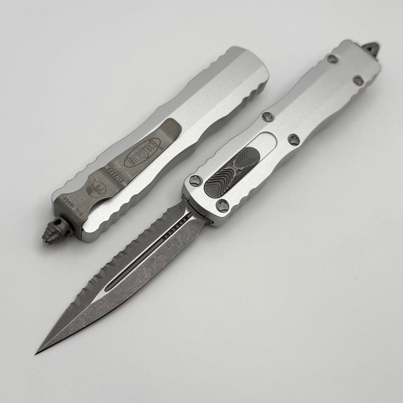 Microtech Dirac D/E Apocalyptic Full Serrated & Clear Handle 225-12APCR