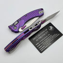 Microtech Amphibian Mini RAM LOK Stonewash Titanium Purple Haze Frag & Stonewash M390MK W/ Purple Accents 137MRL-10FRMS5