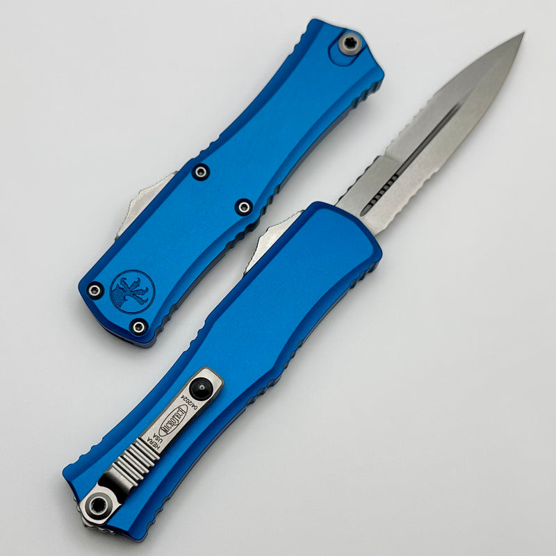 Microtech Knives Mini Hera Partial Serrated Stonewash Bayonet M390MK w/ Blue Handle 1701M-11BL