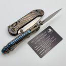 Marfione Select Microtech LUDT Ram-Lok w/ Flamed Slab Side Titanium Handles w/ Blue Accents & Stonewash Drop Point 1135RLS-10MS4