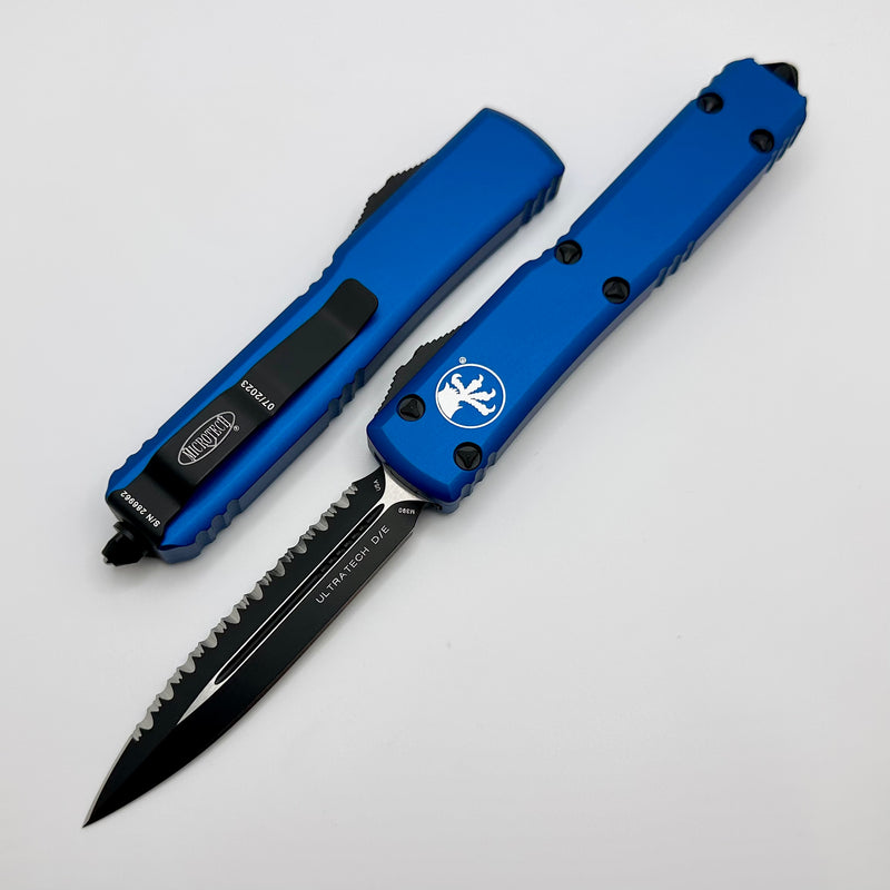 Microtech Models Size Microtech Ultratech D/E Black Full Serrated & Blue 122-3BL