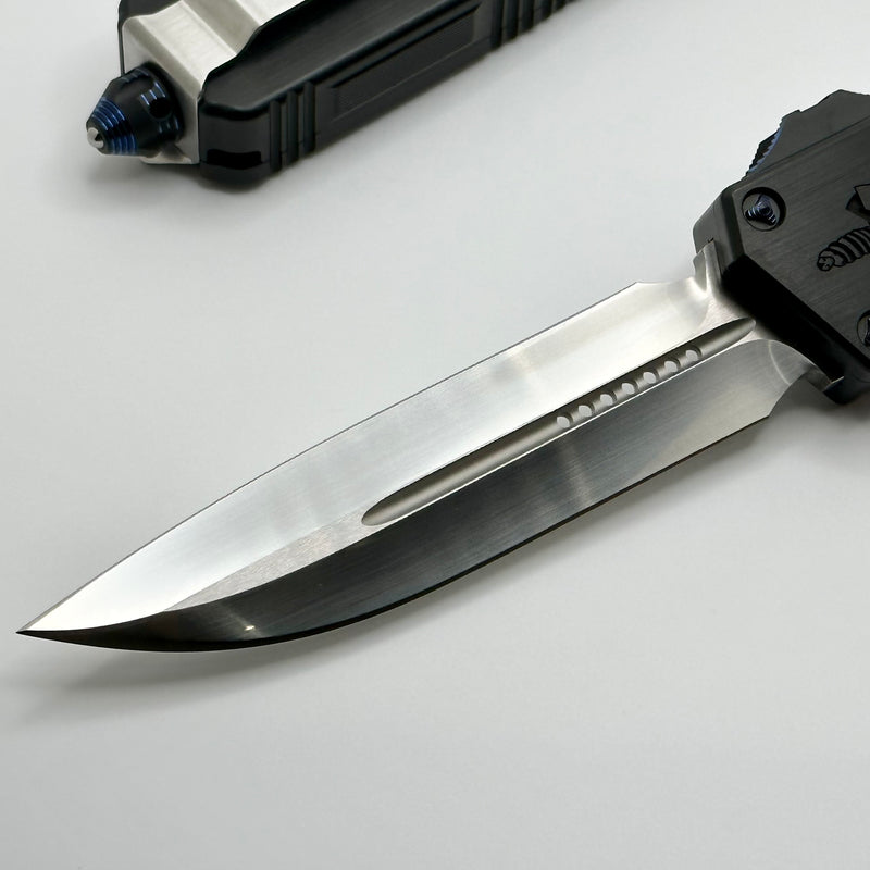 Marfione Custom Knives Scarab 2 DES Hand Satin M390 w/ Hefted Black Handle & Blue Ringed Ti Hardware