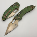 Microtech Marfione Select Manual Stitch RAM LOK Antique Green Frag Titanium Handles & Bronze Full Serrated M390MK 169RL-15FRMS1