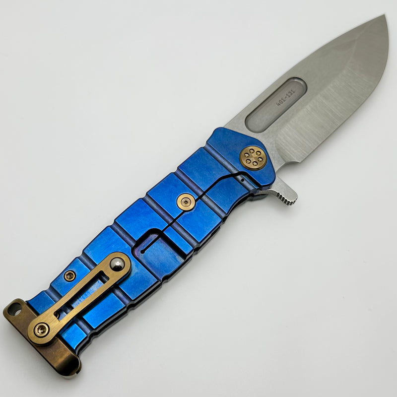 Medford Knife Fighter Flipper USMC Acid Etch Flamed/Blue Handles w/ Bronze Hardware & Tumbled S45VN