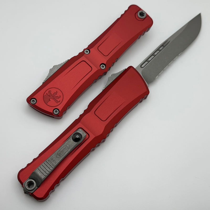 Microtech Knives Combat Troodon Gen III Apocalyptic Partial Serrated Single Edge w/ Red Handle 1143-11APRD