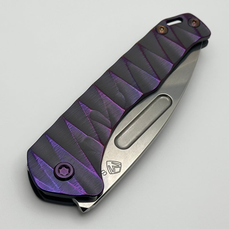 Medford Praetorian Slim S35VN Tumbled Drop Point & Cement Violet Lightning Handles w/ Violet Hardware/Clip