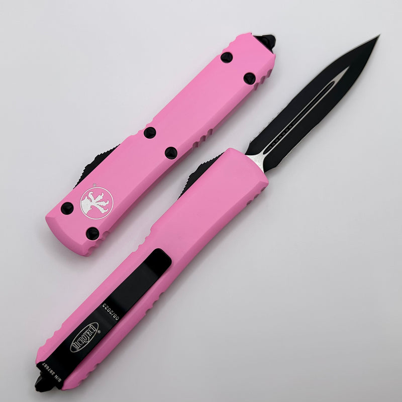 Microtech Ultratech D/E Black Standard Partial Serrated & Blasted Pink 122-2BPK