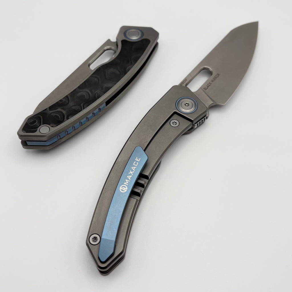 Maxace Black Mirror TC4 Carbon Fiber & Titanium Handles w/ Stonewash S Maxace Black Mirror TC4 Carbon Fiber & Titanium Handles w/ Stonewash S