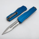 Microtech Cypher II D/E Stonewash Partial Serrated w/ Blue Handle 1242-11BL