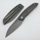 Reate Knives VK-ANUB Darkwash Titanium Handles w/ Blue Accents & Darkwash Elmax
