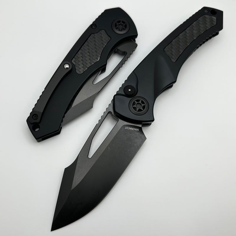 Heretic Knives Pariah M/A Button Lock Black Aluminum Handles w/ Glow In The Dark Carbon Fiber & DLC MagnaCut H046-6A-GLO/CF