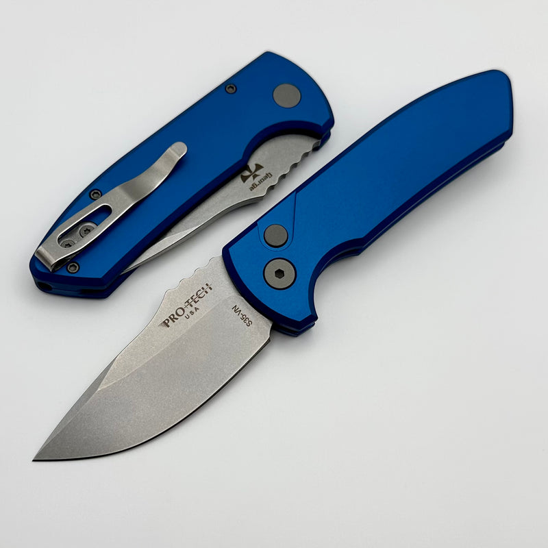 Pro-Tech SBR Short Bladed Rockeye Blue Smooth Aluminum Handle & Stonewash S35 Blade LG401-Blue