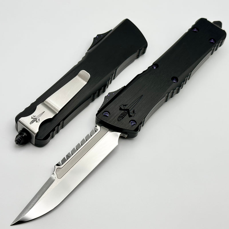 Marfione Custom Knives Combat Troodon Interceptor Mirror Polish w/ Hefted Black Handle & Purple Haze Titanium Ringed Hardware