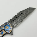 Marfione Custom Knives Warhound Flamed Barked Titanium w/ Blue Ti Hardware & Vegas Forge Stainless Reptilian Damascus Pattern