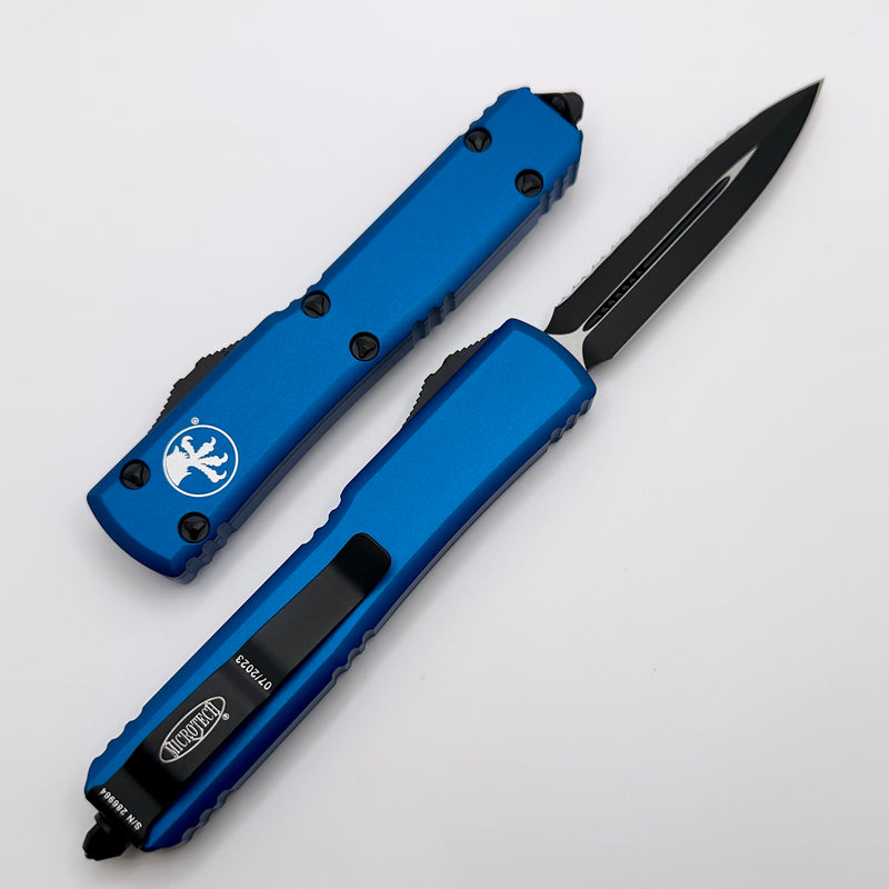 Microtech Models Size Microtech Ultratech D/E Black Full Serrated & Blue 122-3BL