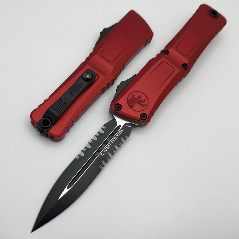 Microtech Knives Combat Troodon Gen III Black D/E Partial Serrated & Red Handle 1142-2RD