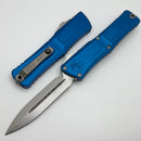 Microtech Knives Combat Troodon Gen III Stonewash Double Edge w/ Blue Handle 1142-10BL