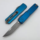Microtech UTX-85 Gen IV w/ Blue Handle & Apocalyptic S/E Part Serrated M390MK 12314-11APBL