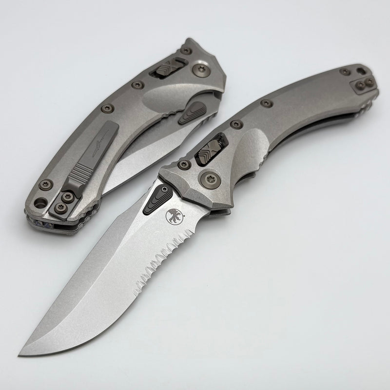 Microtech Marfione Select Amphibian RAM LOK Titanium Handles & Partial Serrated Stonewash M390MK w/ Double Vapor Blast & Flamed Accents 137RL-11MS4