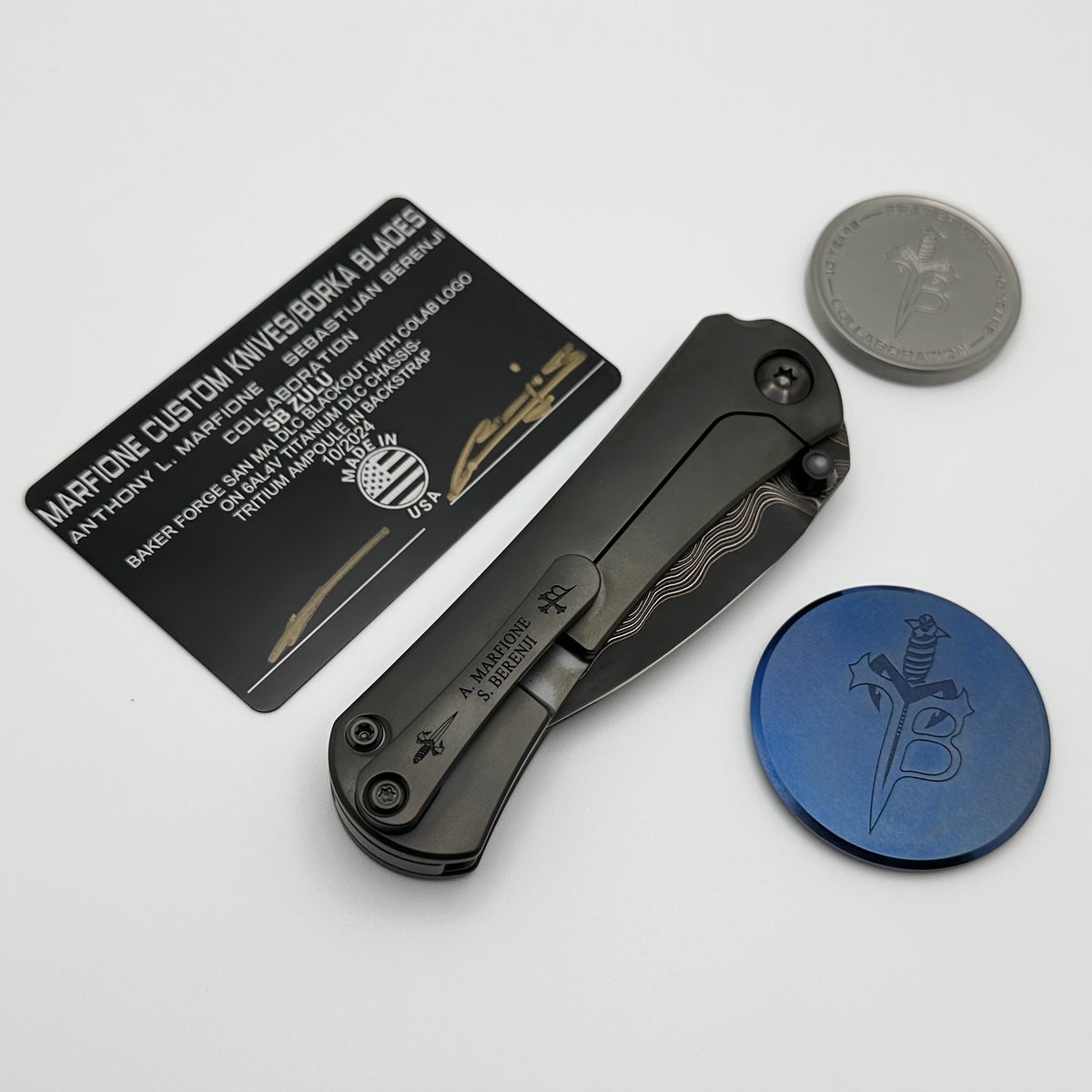 Borka Blades & Marfione Custom Knives SB Zulu DLC Blackout w/ Baker Fo